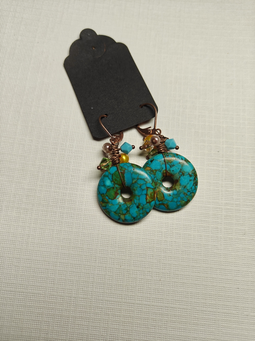 Mosaic Turquoise Stone Donut Drop Earrings - Women Jewelry Handmade NWOT